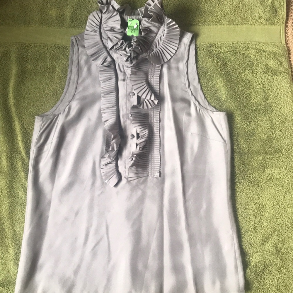 J. Crew silk sleeveless blouse, with ruffle.